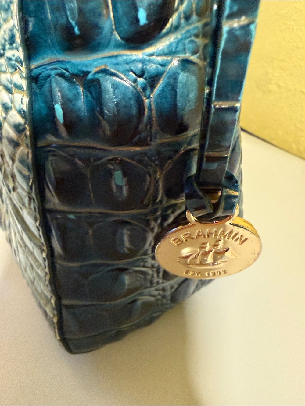 Brahmin Teal Green Croc-Embossed Crossbody Bag - Picture 3 of 16